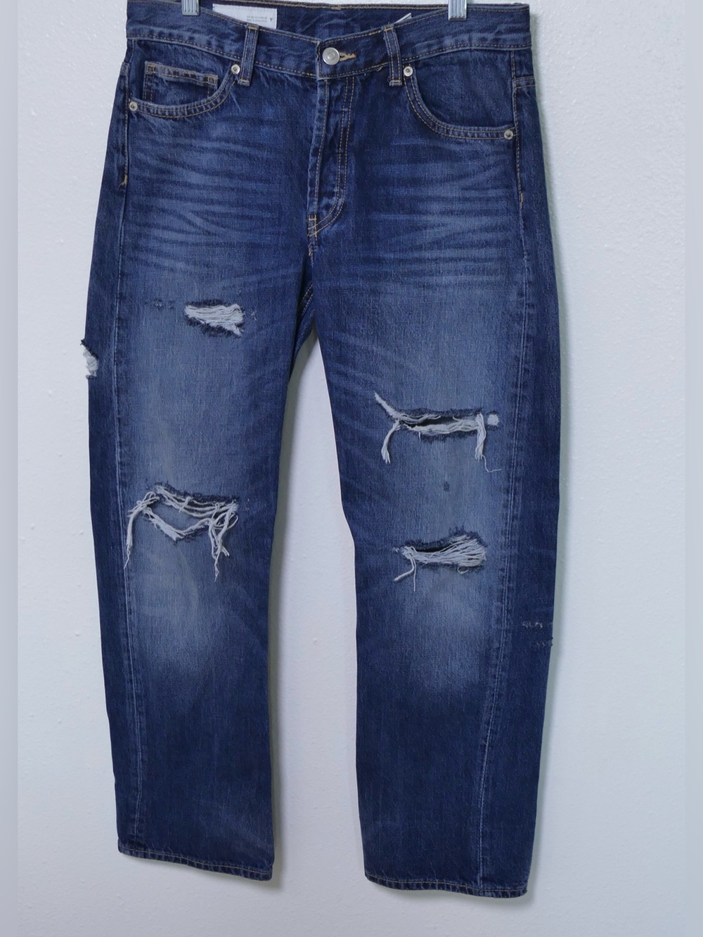 Zara Womens Distressed Straight Leg Baggy Jeans Button Fly Medium Wash Size US 4